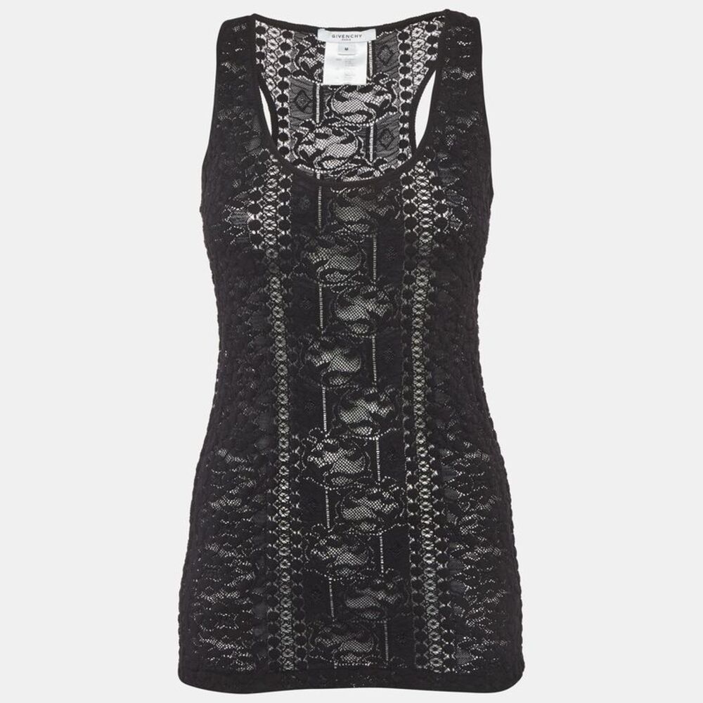 Givenchy Black Stretch Lace Sheer Tank Top M